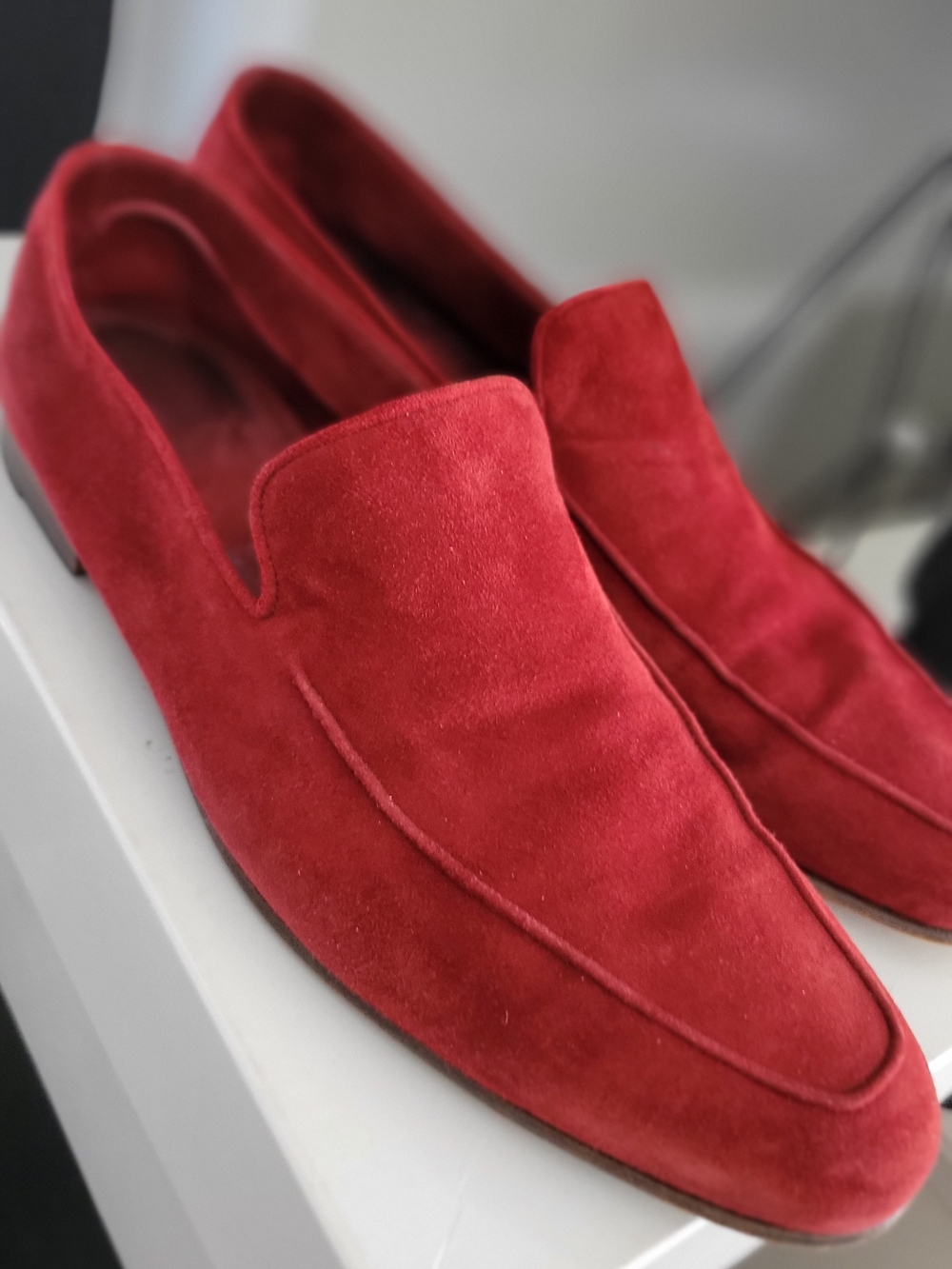 Men's Red Suede Slip-On Loafers